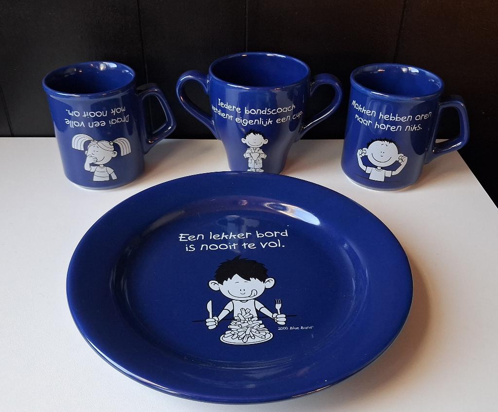 Servies Blue Band 1990, Huis en Inrichting, Keuken | Servies, Kop(pen) en/of Schotel(s), Overige stijlen, Aardewerk, Ophalen of Verzenden