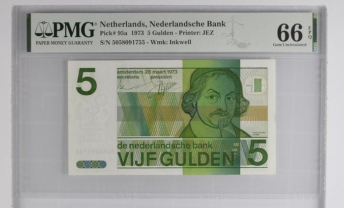 5 gulden 1973 Vondel. PMG 66 EPQ, Verzenden, 5 gulden