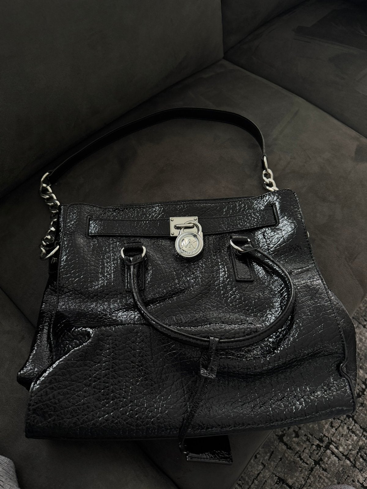 MICHAEL Michael Kors Hamilton Chain Tote, Ophalen, Zo goed als nieuw, Zwart, Handtas