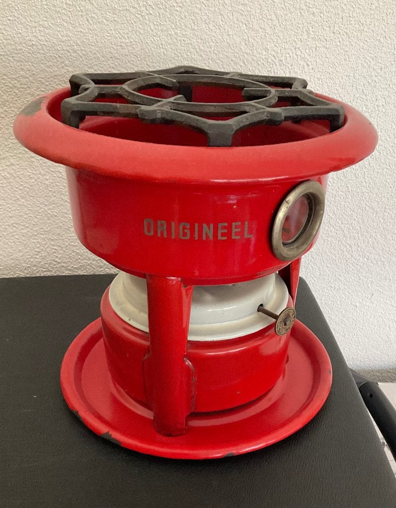 vintage rood geëmailleerd petroleumstel, Antiek en Kunst, Ophalen of Verzenden
