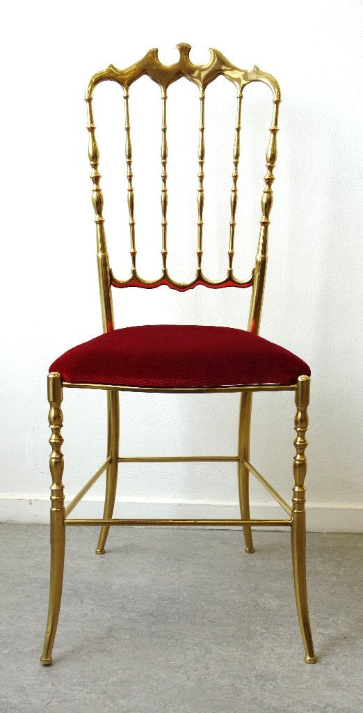 Vintage Chiavari stoel Hollywood Regency messing 1 van 2, Vintage Bohemian eclectisch Hollywood Regency design, Gebruikt, Ophalen of Verzenden