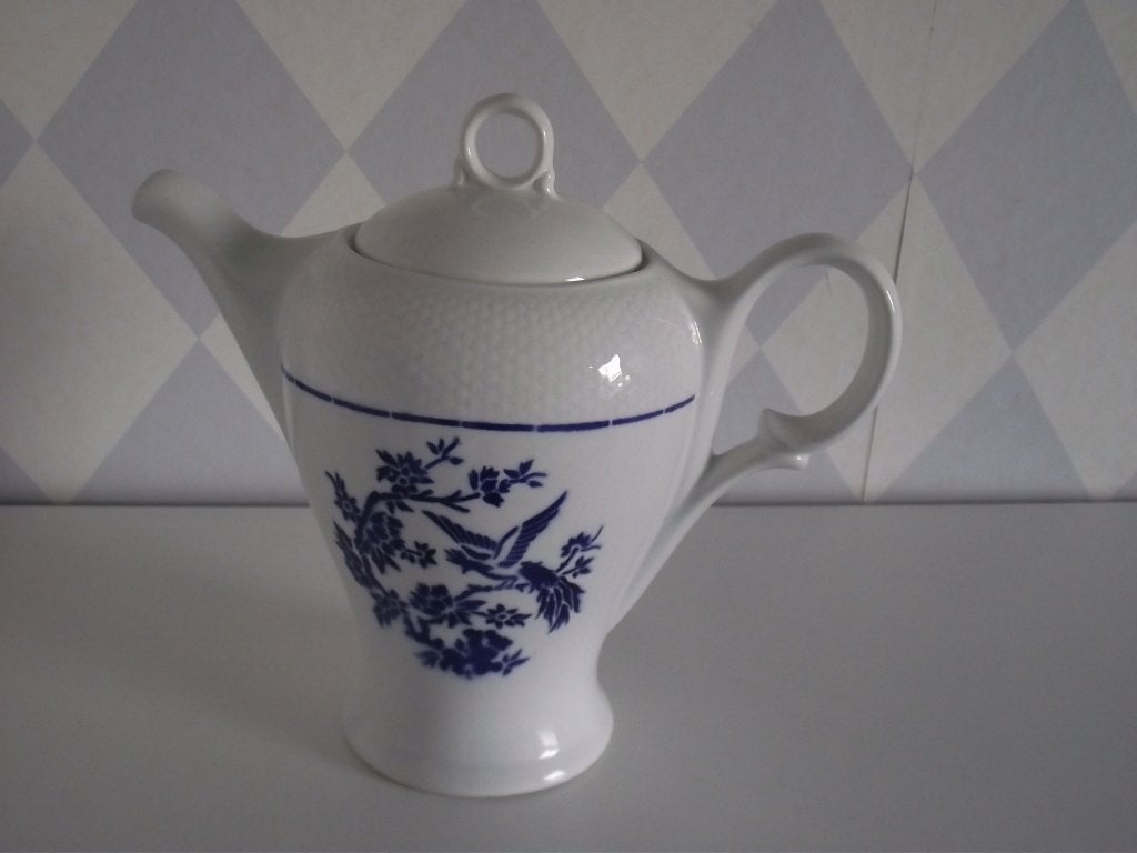 wit porselein blauw zwaluw theepot 24cm St.Amand France 1940, Ophalen of Verzenden