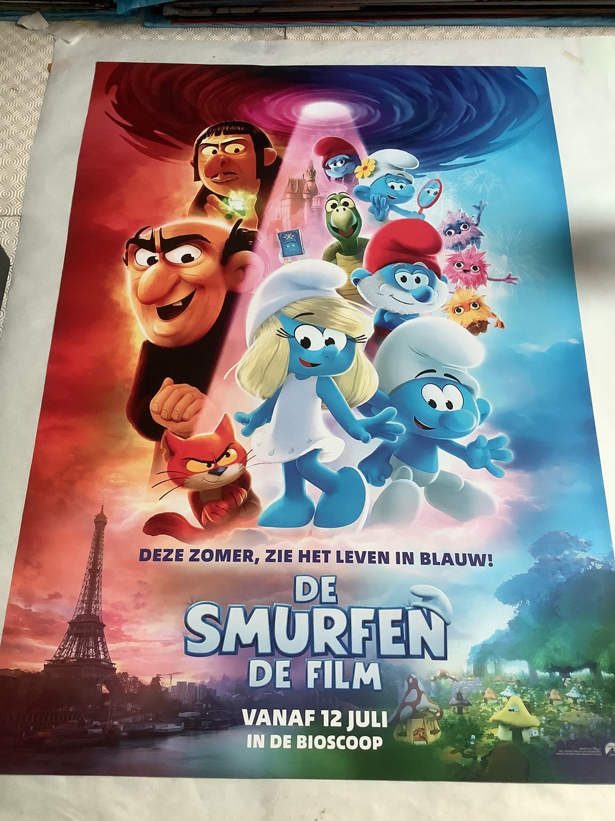 SMURFEN   filmposter   70-100 cm, Ophalen of Verzenden, Zo goed als nieuw, Deurposter of groter, Film en Tv