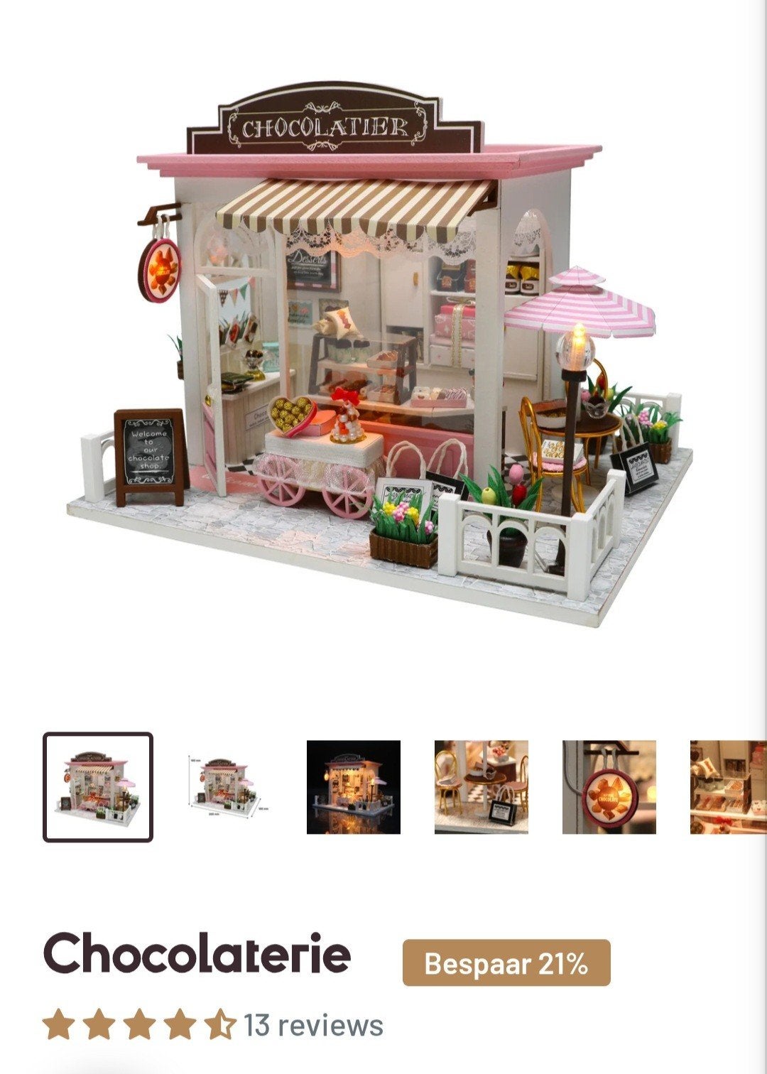 DIY Miniatuur Chocolaterie met LED-verlichting, Hobby en Vrije tijd, Ophalen of Verzenden, Nieuw, Knutselwerk