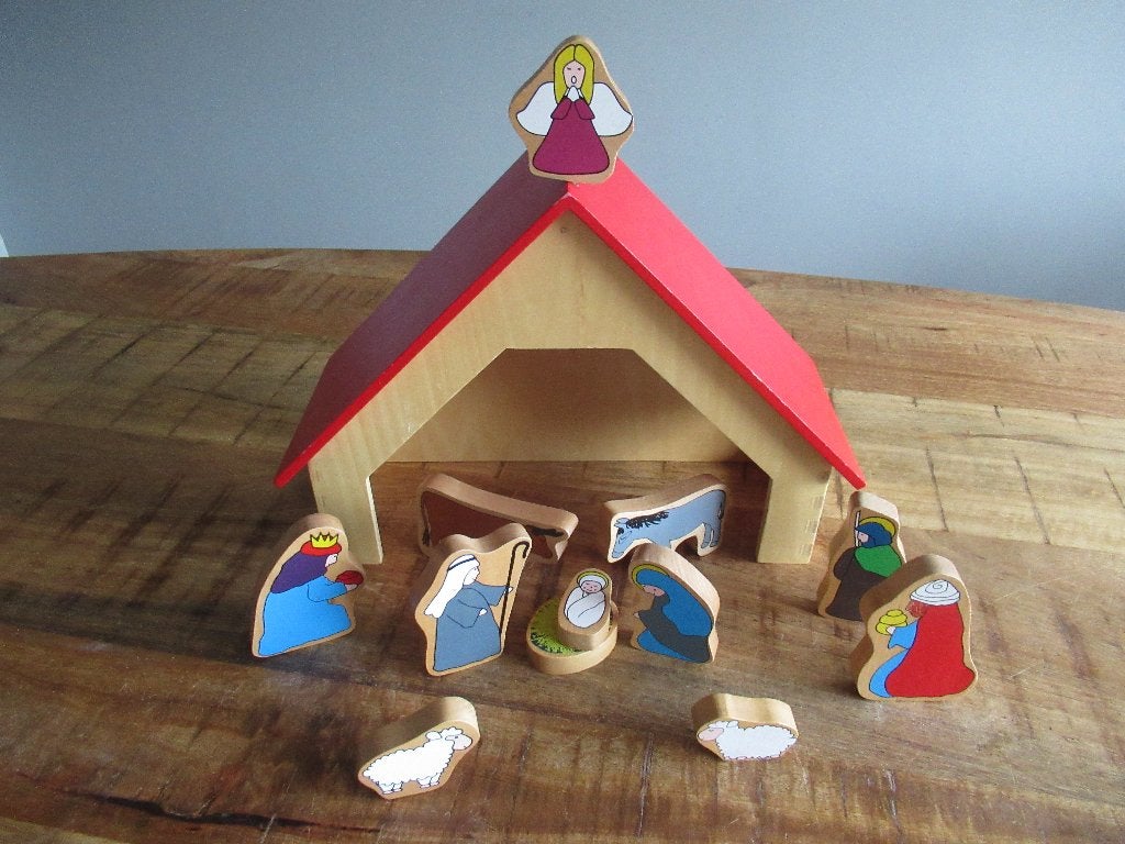 Mooie houten kinder kerststal kerstgroep, Diversen, Kerst, Zo goed als nieuw, Ophalen of Verzenden