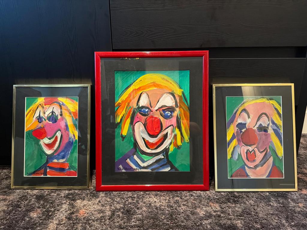 Maya Wildevuur drieluik “Clowns”, Antiek en Kunst, Kunst | Schilderijen | Klassiek, Ophalen