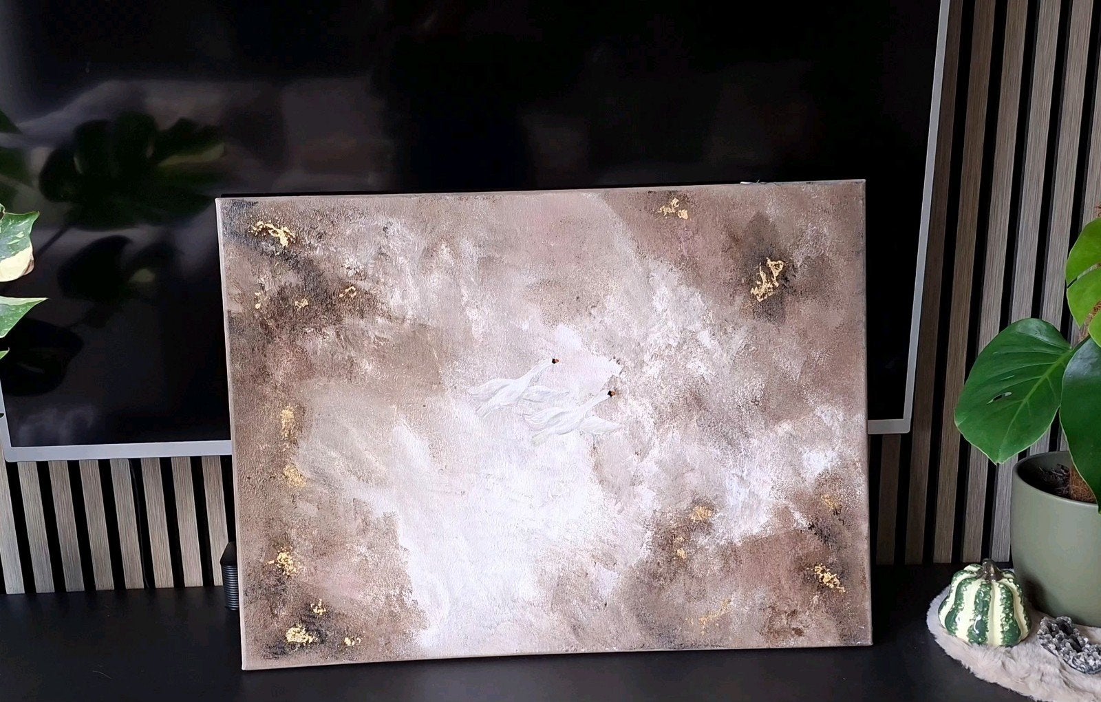 handgemaakt canvas schilderij vliegende zwanen, Ophalen of Verzenden
