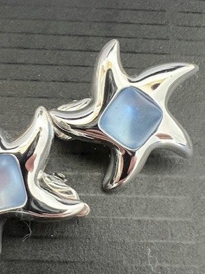 Oorclips zeester zilverkleur aqua steen, Sieraden, Tassen en Uiterlijk, Oorbellen, Overige materialen, Hangers, Verzenden, Zo goed als nieuw