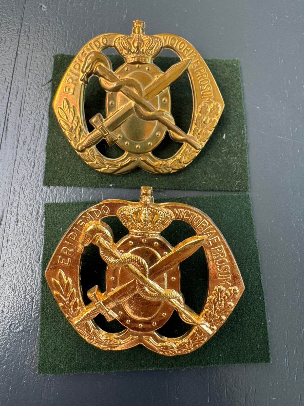 KL 2 oude baretemblemen Geneeskundige Dienst, Verzamelen, Militaria | Algemeen, Ophalen of Verzenden, Landmacht, Nederland, Embleem of Badge