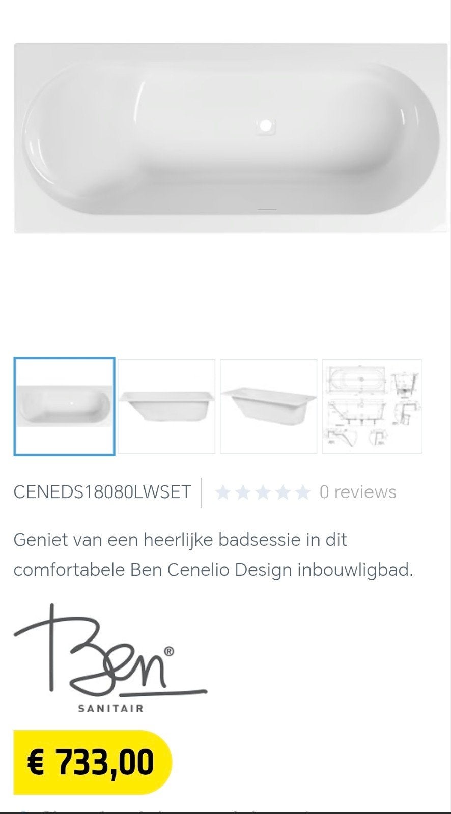 LIGBAD BEN CENELIO 180 X 80 CM, Ophalen, Nieuw, Bad