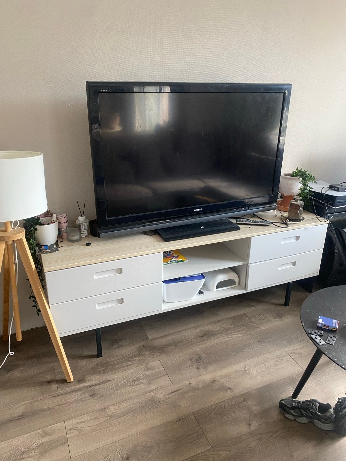 Tv meubel - Wit met lades - gebruikt, Audio, Tv en Foto, Televisies, Ophalen, Gebruikt, 50 Hz, 80 tot 100 cm