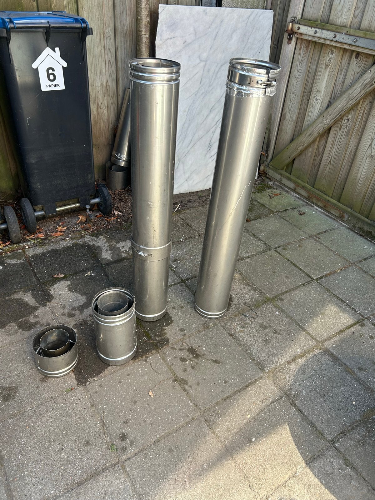 Dubbelwandige RVS Rookgasafvoer 100/150mm - 2x1m + stukken, Huis en Inrichting, Kachels, Ophalen, Gebruikt, Overige soorten
