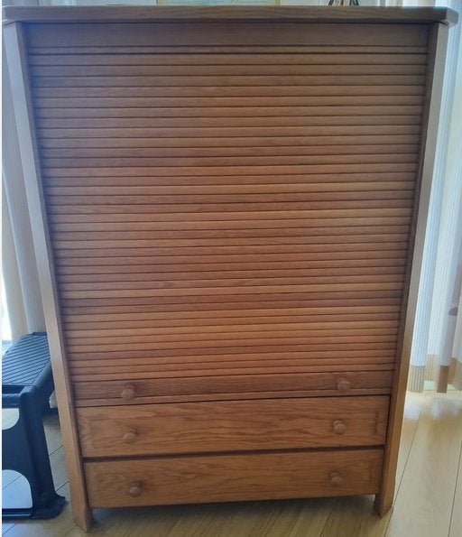 Mooie houten roldeurkast met lades - 130x96x60 cm, Ophalen, Gebruikt, Eikenhout, 50 tot 100 cm