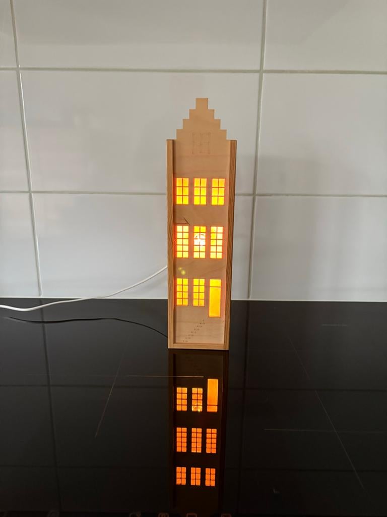 Houten Grachtenpand Lamp - Sfeervolle Verlichting, Ophalen of Verzenden, Zo goed als nieuw, Hout