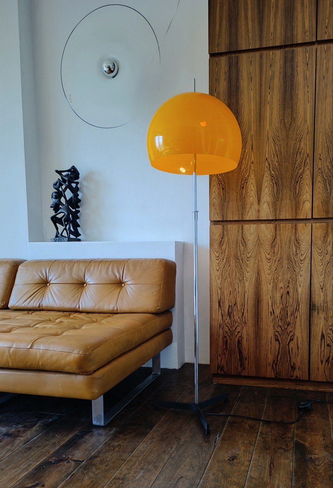 Vintage Oranje Mushroom Vloerlamp 1970's, Ophalen, Kunststof, Mid Century Modern Design, E14 (klein)
