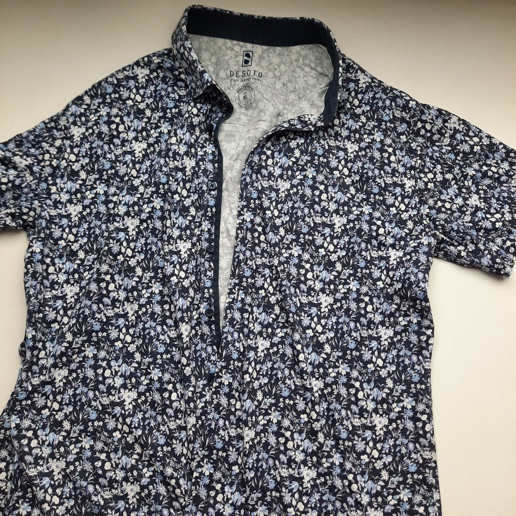 Desoto overhemd korte mouw, Ophalen of Verzenden, Gedragen, Blauw, Halswijdte 43/44 (XL)