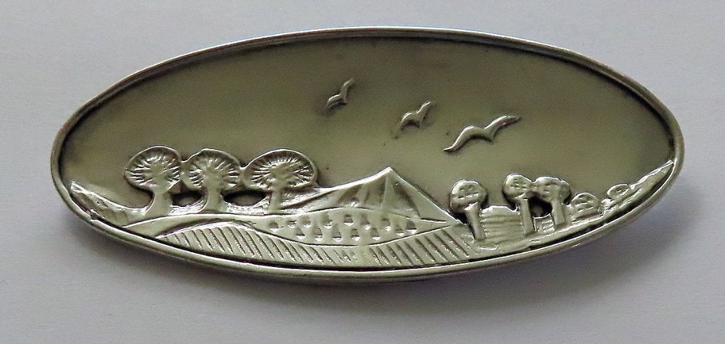 Koopje! Zilveren massieve broche Georg Kramer,Fischland,incl, 4 tot 7 cm, Verzenden, Zo goed als nieuw, Zilver