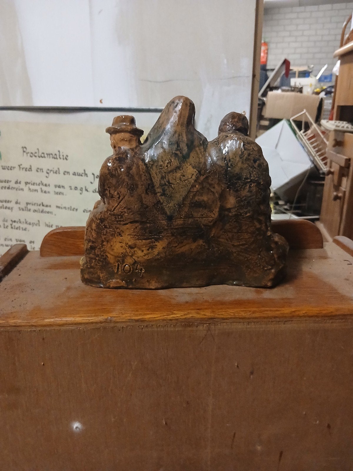 Vintage Keramieken Beeld: Heilige Familie met Dieren, Ophalen of Verzenden, Handgemaakt, 20 - 50 cm, Steen of Keramiek