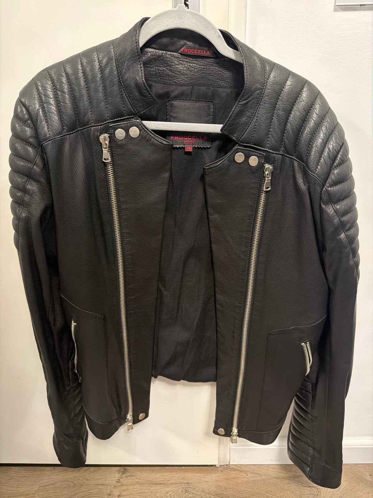 Zwart leren jas van Froccella, maat 58 zo goed als nieuw, Ophalen of Verzenden, Zo goed als nieuw, Maat 56/58 (XL), Zwart