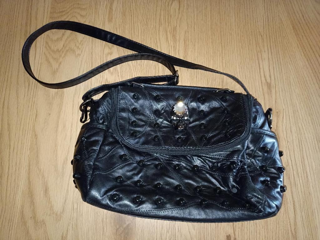 leren handtas spikes met doodshoofd, Ophalen of Verzenden, Zo goed als nieuw, Zwart, Schoudertasje