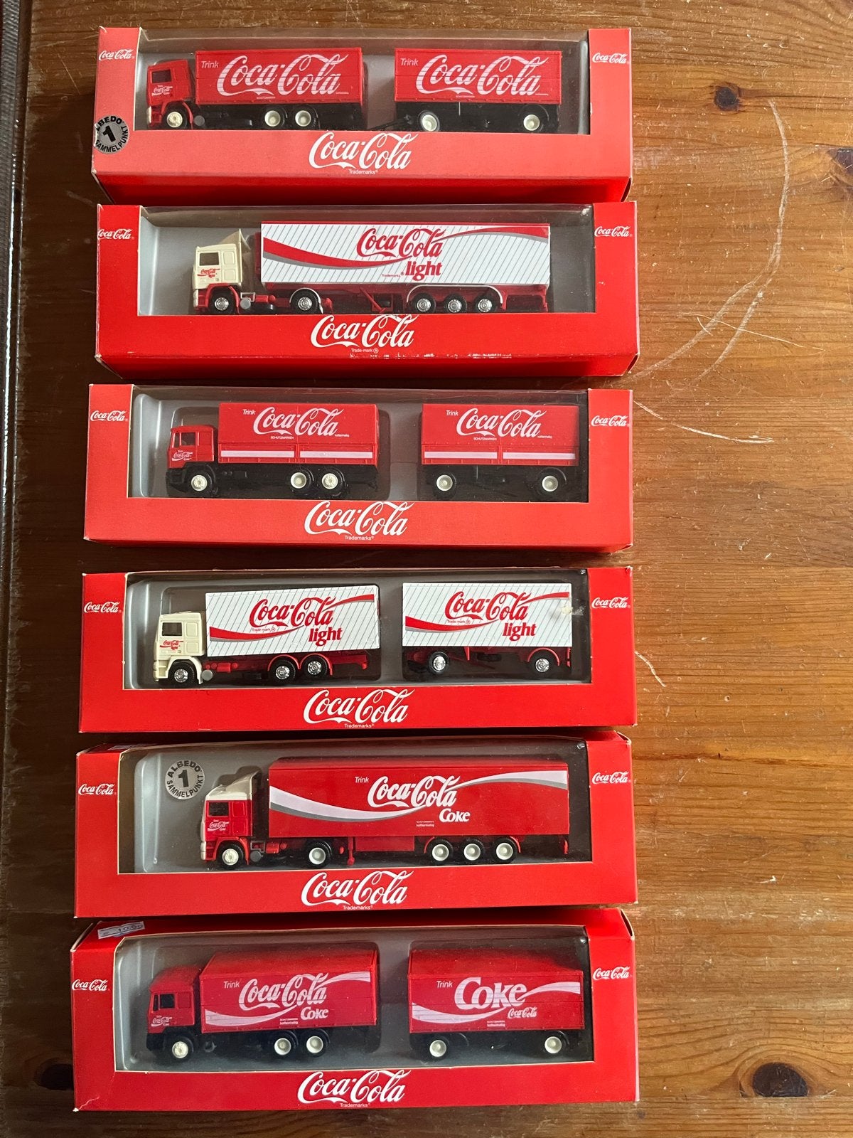 Coca-Cola vrachtwagens modelauto's - Set van 6, Overige merken, 1:50 of kleiner, Ophalen of Verzenden, Zo goed als nieuw