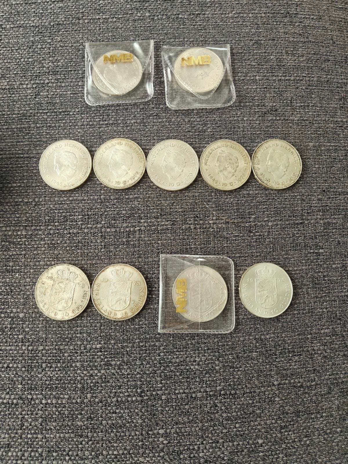 11x Zilveren Tientje Juliana (1970 & 1973), Postzegels en Munten, Munten | Nederland, Ophalen, Koningin Juliana, 10 gulden, Zilver