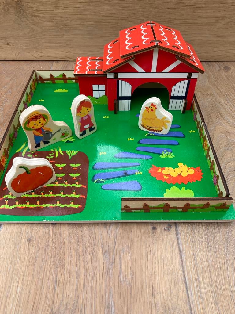 Houten boerderij speelset met figuren en accessoires, Ophalen of Verzenden, Zo goed als nieuw, Overige typen