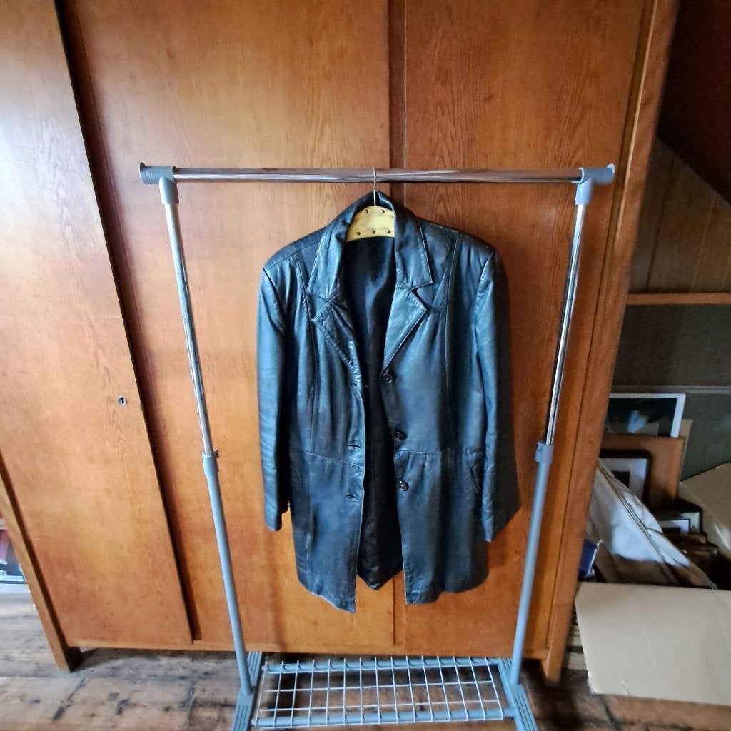 lange lederen damesjas, Kleding | Dames, Jassen | Zomer, Gedragen, Maat 38/40 (M), Zwart, Ophalen of Verzenden