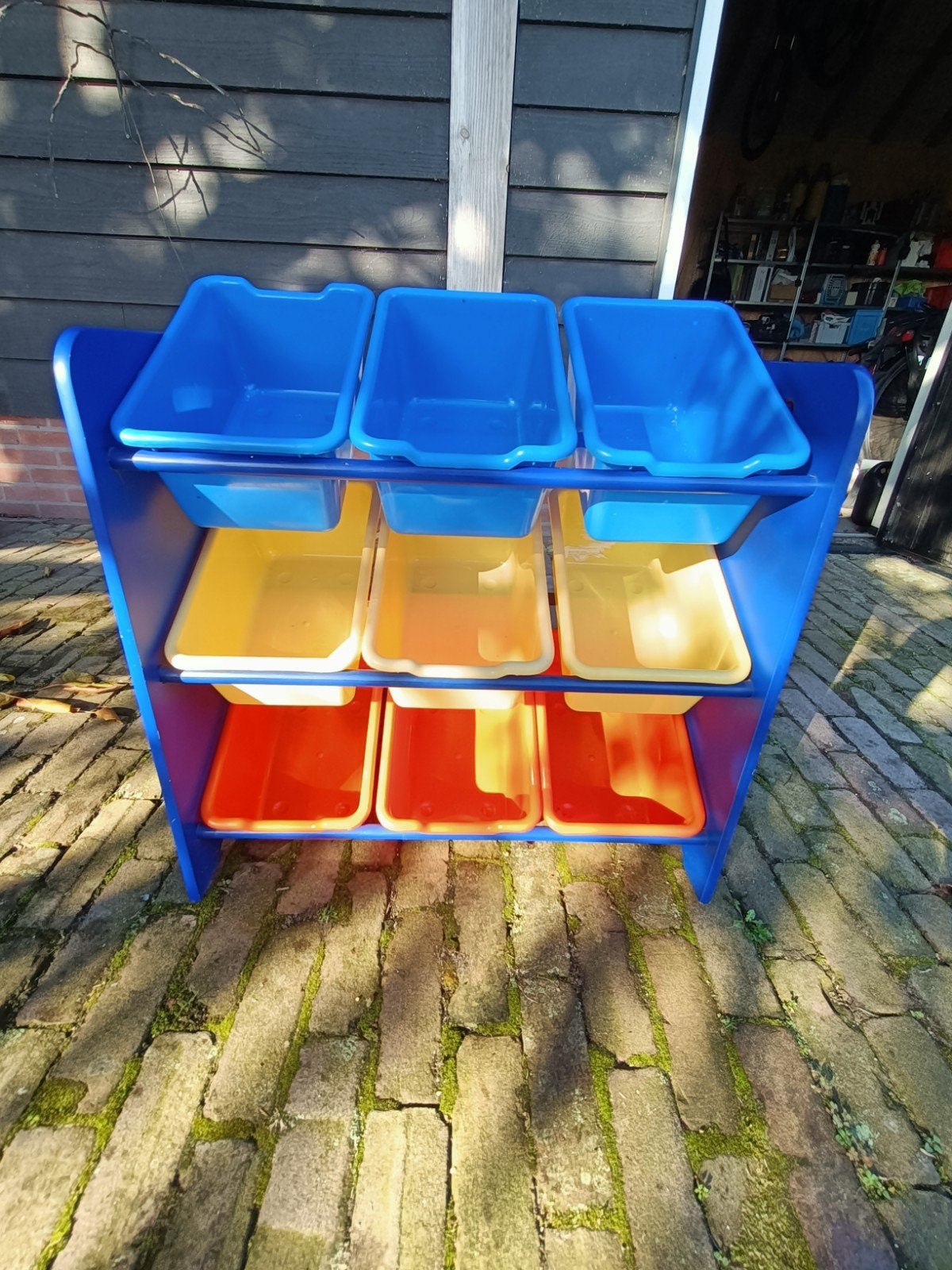 Handig opbergrek met bakjes voor speelgoed of winkel, Ophalen of Verzenden, Gebruikt, Kast