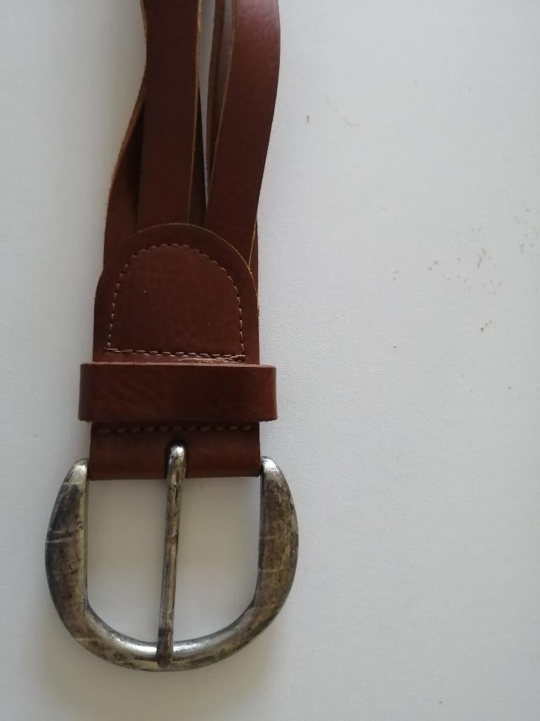 gevlochten leren riem - bruin, Echt leder, Tailleriem, Ophalen of Verzenden, 3 tot 5 cm