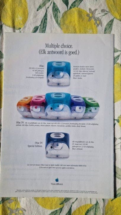 Apple iMac G3 Brochure - Vintage Computer Reclame, Ophalen of Verzenden, Zo goed als nieuw, Folder