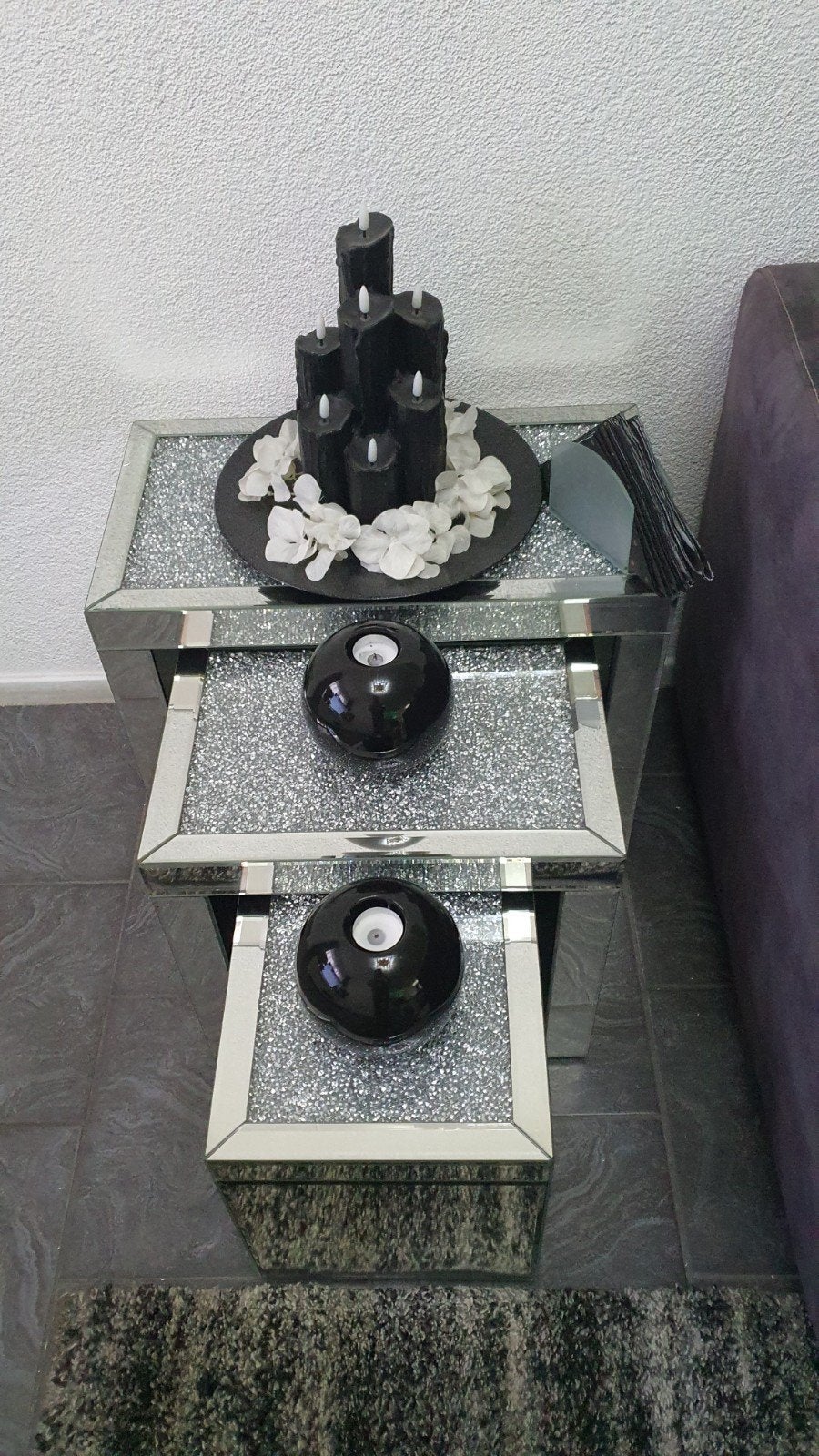 Set van 3 spiegel salontafels met glitter, Huis en Inrichting, Ophalen, Minder dan 45 cm, 55 tot 75 cm, Modern, Glamour