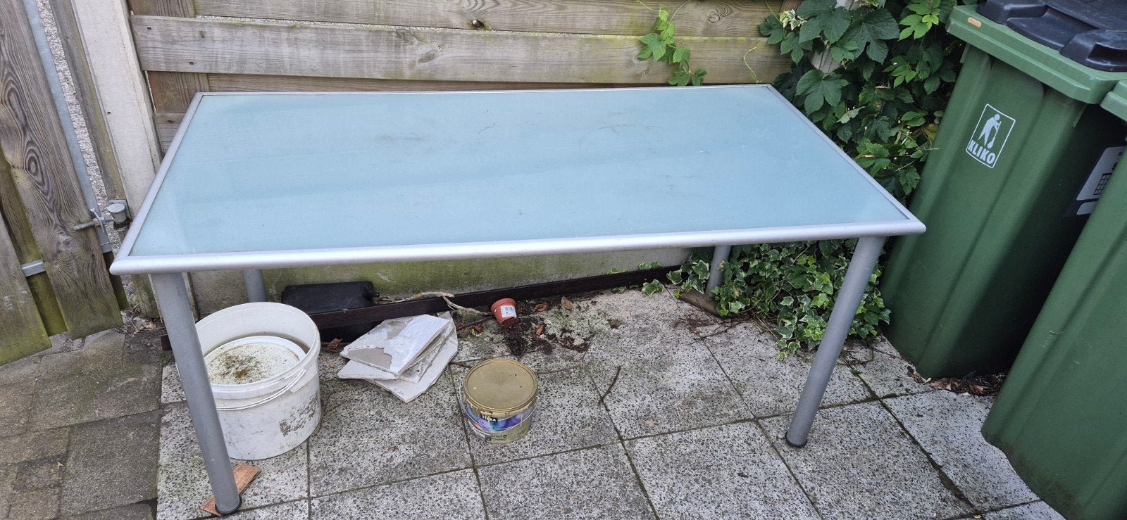 Glazen tafel met aluminium frame, Tuin en Terras, Tuintafels, Ophalen, Rechthoekig, Aluminium