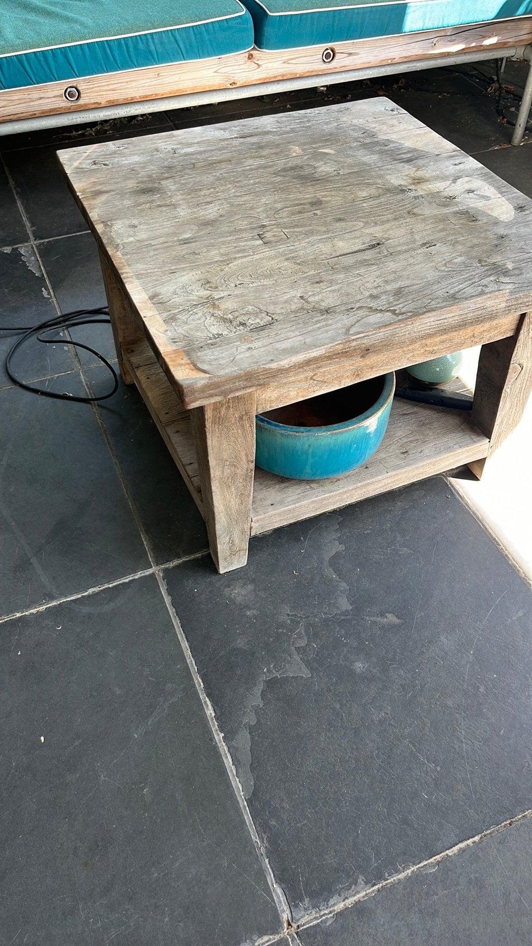 Brocante Teakhouten tafel voor buiten of binnen, Tuin en Terras, Ophalen, Gebruikt, Rechthoekig, Teakhout