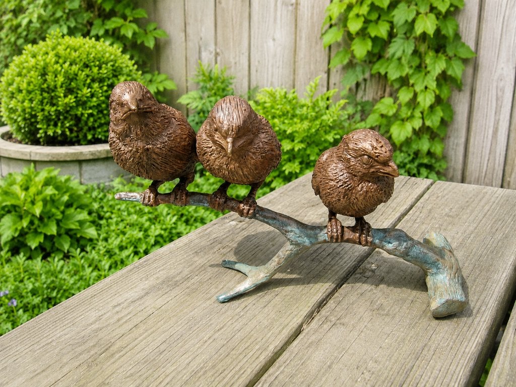 3 VOGELS OP TAK / bronzen beeld / nieuw
