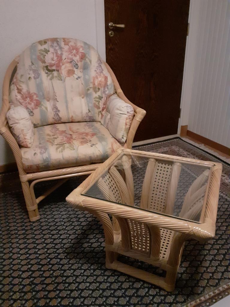 Rotan fauteuil met salontafel - Vintage set, Gebruikt, 50 tot 100 cm, 75 cm of meer, Rechthoekig