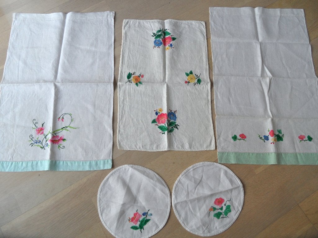 Diverse linnen kleden servetten zie foto's, Handgemaakt, Linnen, Wit, Overige typen