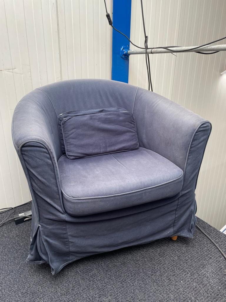 Ikea Tullsta fauteuil met denim hoes, Ophalen, Gebruikt, Stof, 75 tot 100 cm