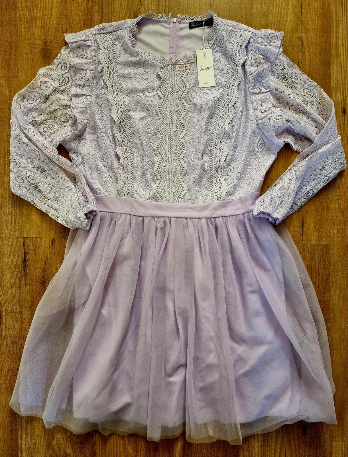 Lila Kanten Jurk met Tule Rok - Nieuw met label XXL (3), Maat 38/40 (M), Simplee, Paars, Nieuw