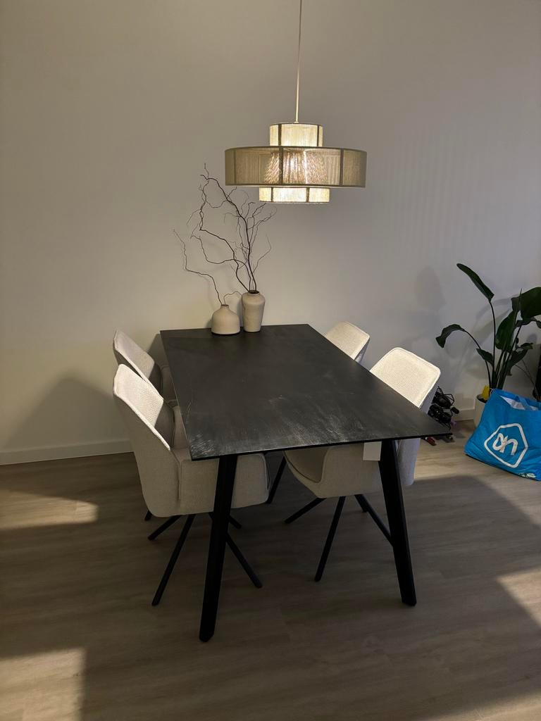 Moderne eettafel met 4 stoelen - Zo goed als nieuw, Ophalen, Overige materialen, 50 tot 100 cm, Zo goed als nieuw
