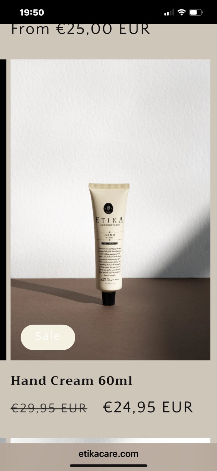 Etika Handcrème 60ml, Ophalen of Verzenden, Nieuw, Bodylotion, Crème of Olie