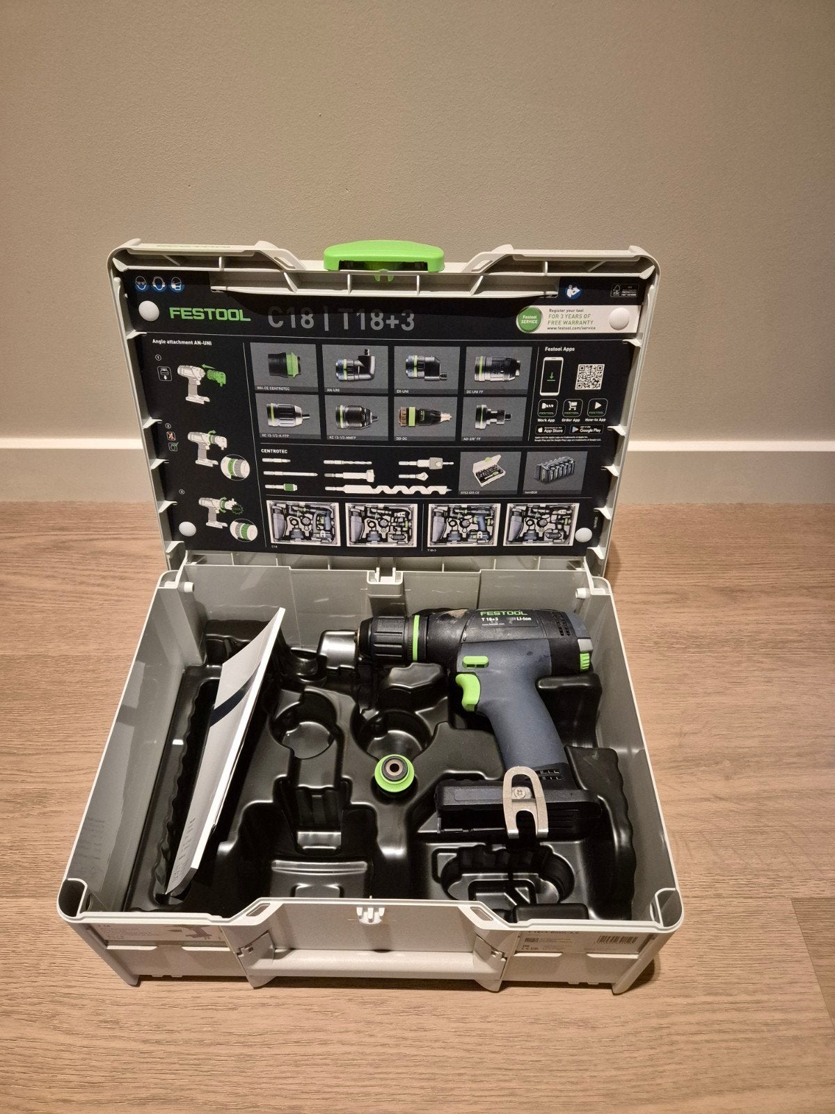 Festool t18+3 Body in systainer, Ophalen of Verzenden, Zo goed als nieuw, Boormachine