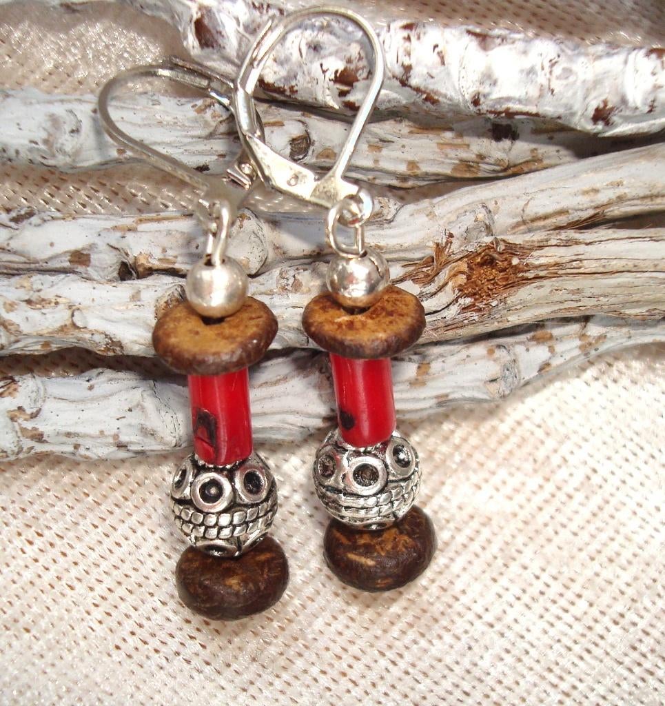 Oorbellen van koraal en kokoshout, Info.adorabeads@gmail.com, Overige materialen, Adorabeads, Verzenden