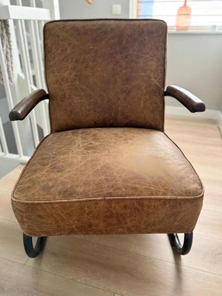 Comfortabele leren fauteuil - Industrieel, Huis en Inrichting, Fauteuils, Ophalen, Gebruikt, Leer, 75 tot 100 cm