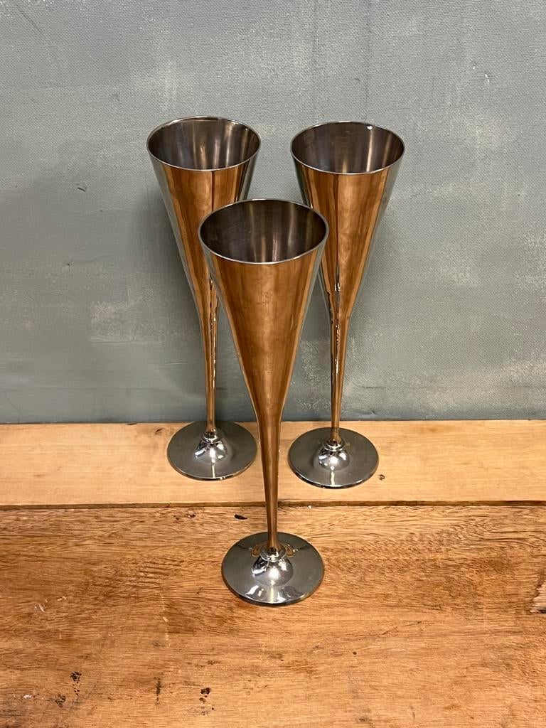 Rvs champagneglazen sorbetcoupe, Gebruikt, Ophalen of Verzenden, Overige stijlen, Overige materialen