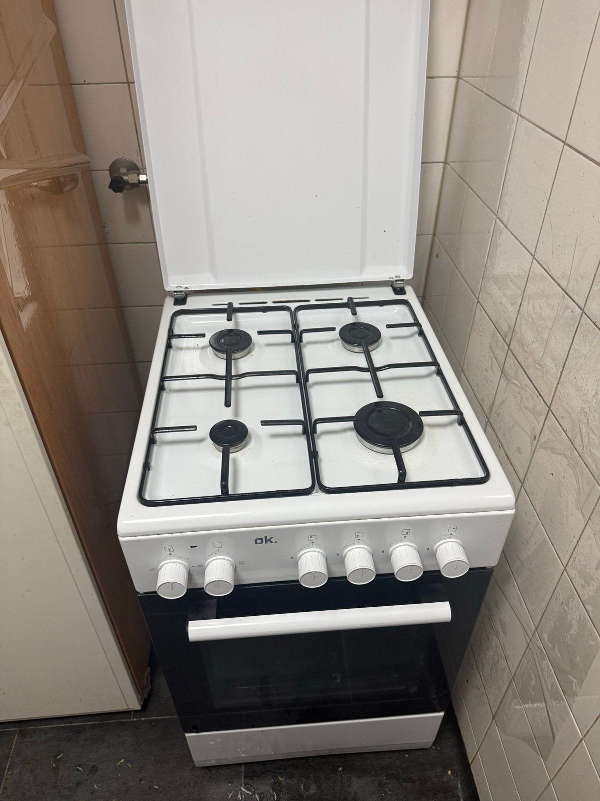 OK. Gasfornuis met elektrisch oven - Wit, 4 kookzones, Witgoed en Apparatuur, Ophalen, Gebruikt, 4 kookzones, Gas