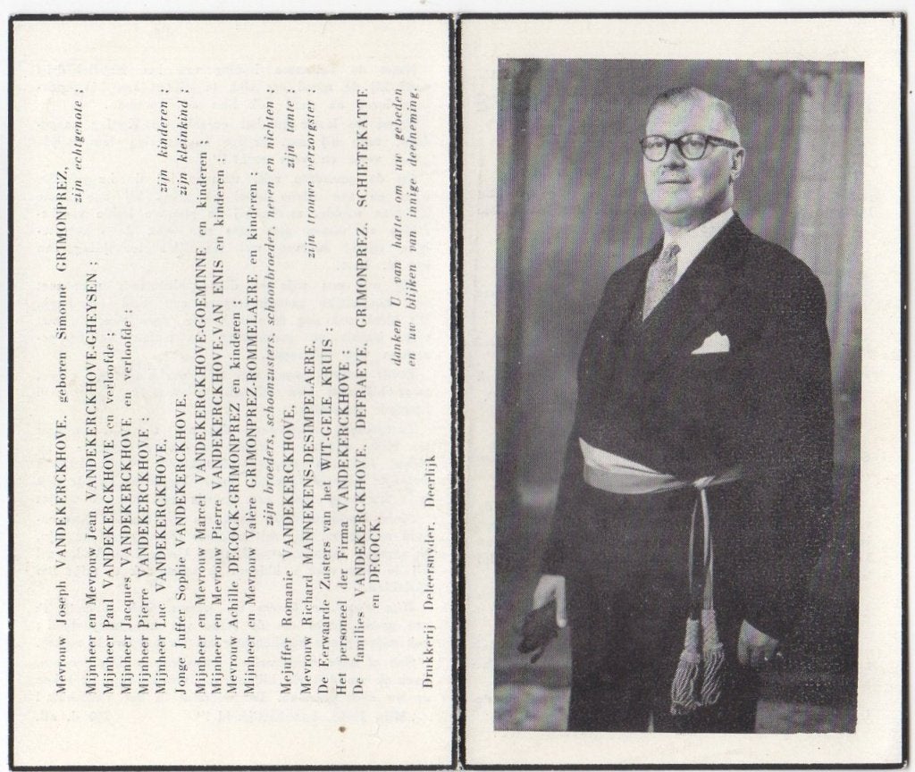 burgemeester Joseph VandeKerckhove 1903-1961 Deerlijk 58 jr, Verzenden