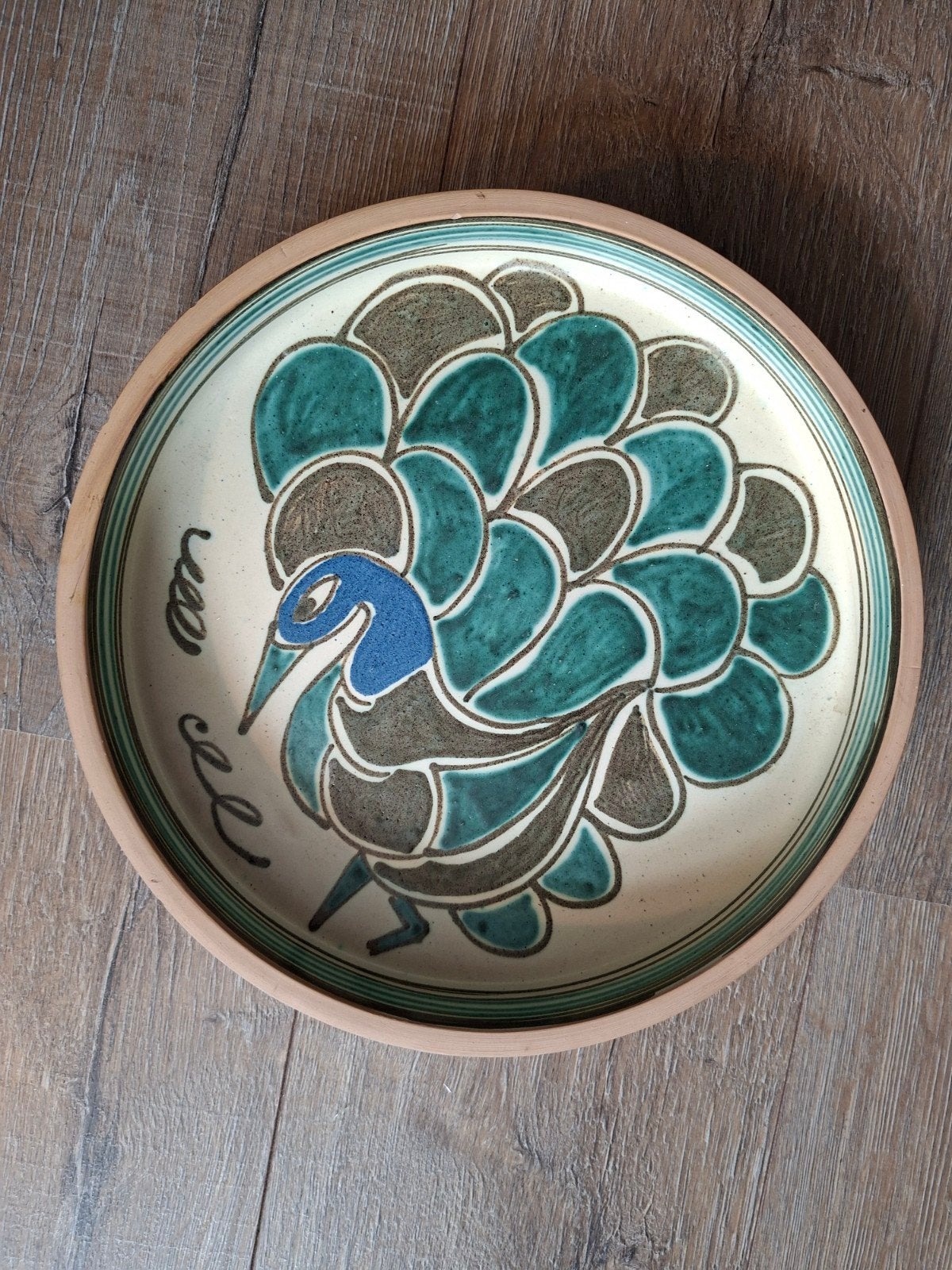 Vintage Marokkaanse schaal met pauwdecoratie, Antiek en Kunst, Ophalen of Verzenden
