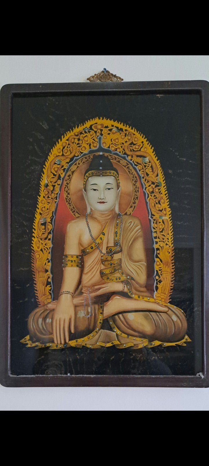 Boeddha glasschilderij in lijst - China, Antiek en Kunst, Schilderij, Geschilderd, Meerkleurig, Overige herkomsten