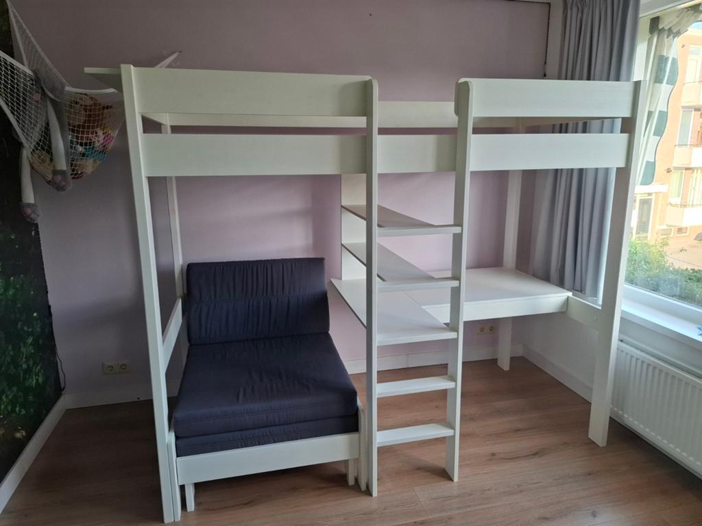 Hoogslaper met bureau en bankje/logeerbed, Huis en Inrichting, Slaapkamer | Stapelbedden en Hoogslapers, Gebruikt, Eenpersoons
